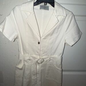 Hausen White Short-Sleeve Belted Romper